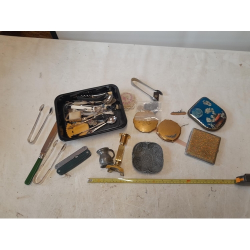 170 - Silver plated ware, compacts brass etc.