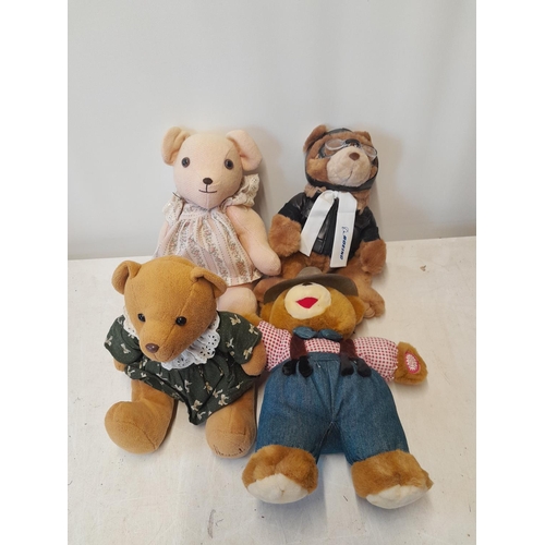 172 - 4 x teddy bears : 1 x pink articulated & 1 x Harrods medium sized bear