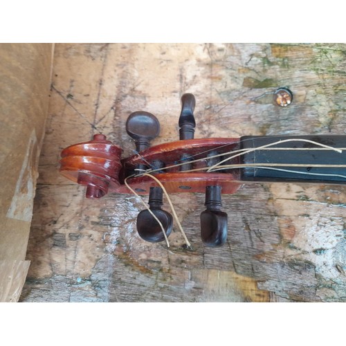 56 - Early 20th century no labelled violin, with half back,  in W E Hill wooden case with Hill back stamp... 