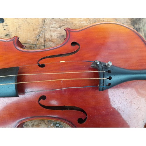 56 - Early 20th century no labelled violin, with half back,  in W E Hill wooden case with Hill back stamp... 