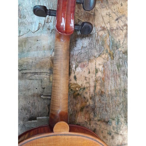 56 - Early 20th century no labelled violin, with half back,  in W E Hill wooden case with Hill back stamp... 