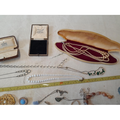 17 - Vintage costume jewellery, silver included, simulated pearls one with 9 ct gold clasp etc