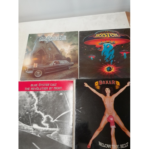 43 - 12 x vinyl record albums : Bon Jovi, Blue Oyster Cult, Blue Oyster Cult, Boxer, Brand X, Tommy Bolin