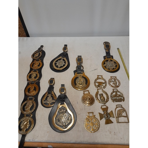 92 - Various vintage horse brasses some mounted on leather straps