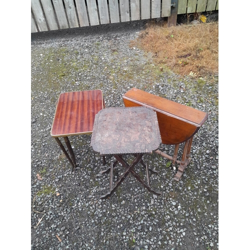 113 - Victorian Sutherland table, carved folding table and nest of vintage tables