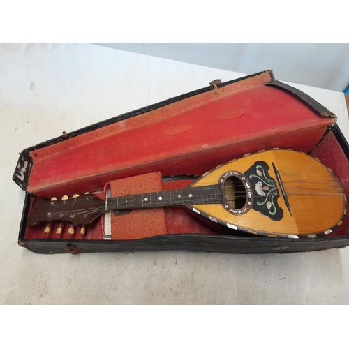 110 - Early 20th century bowl back mandolin  in case Francesco Perretti & Figli, in need of restoration