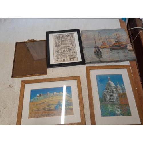 116 - Various pictures prints, mirror, marine oil on canvas early - mid 20th century, Police sign reproduc... 