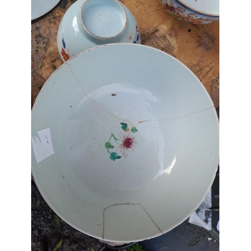 242 - Assorted blue and white bowls and various pieces of 19th century and earlier damaged Chinese pottery... 