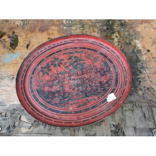 245 - Various South East Asian lacquer trays, brassware and plated tray