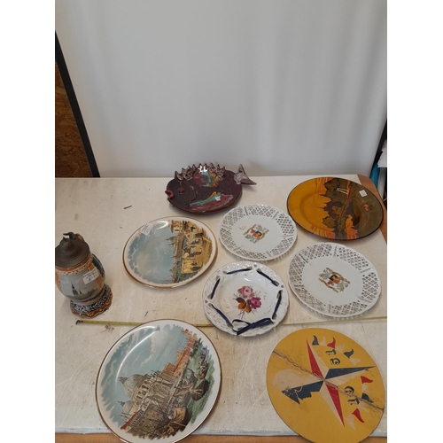 247 - Decorative china : ribbon plate, tankard etc.