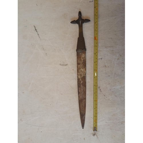 350 - Early 20th century East African dagger with brass cross handle, Coptic Church interest