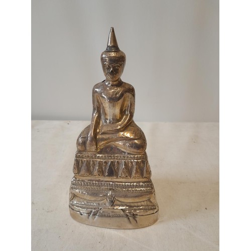 373 - 19th century Thai silver covered Buddha in Bhumisparsha mudra , note polishing and missing areas of ... 