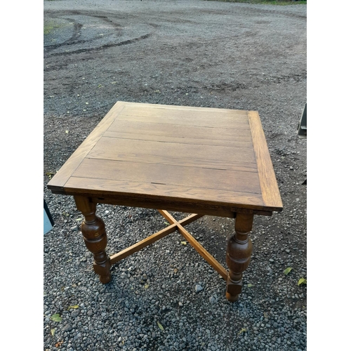 404 - Vintage oak drawer leaf table and four ladderback chairs