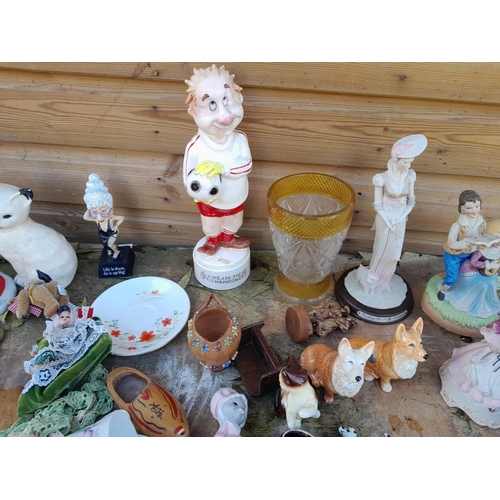 2 - Assorted decorative china, musical figures, diamond cut glass vase etc.