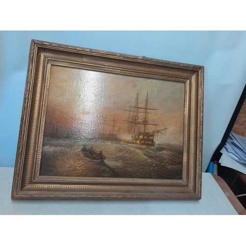 132 - Well executed late 19th century oil on canvas laid on to board, Maritime scene by P Radcliffe in gil... 