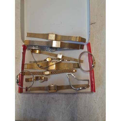 143 - Assorted vintage and later gold plated and other wristwatches