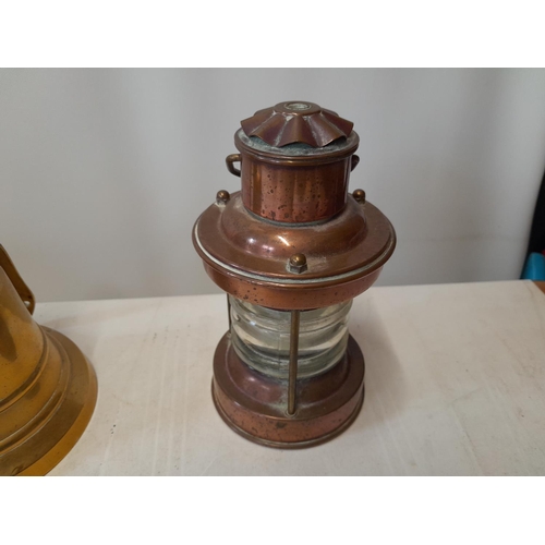 179 - Vintage ships mast lamp & brass ships bell