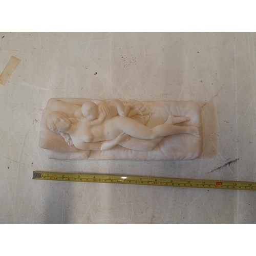 185 - Early 20th century carved alabaster figure group of reclining nude with child