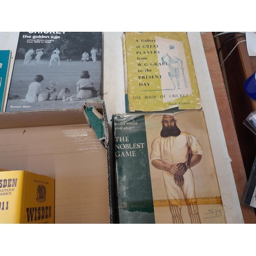 221 - Varied array of cricketing interest books including later editions of Wisden, Spy illustrated Hardba... 