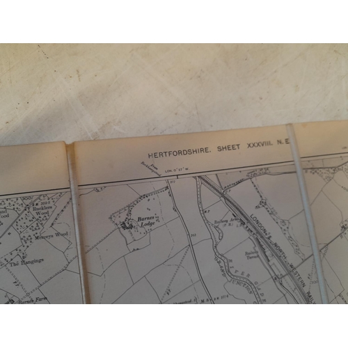 224 - Early OS cloth map of Hertfordshire area & Exmouth area Kelly's Directory