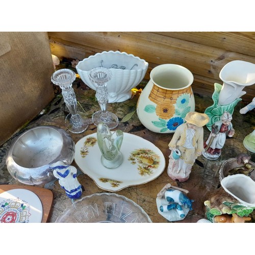 230 - Assorted decorative china and glassware, candlesticks, ornaments etc