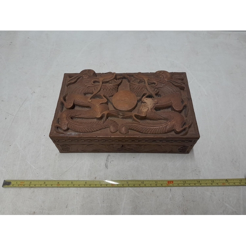 447 - Carved Chinese jewellery casket