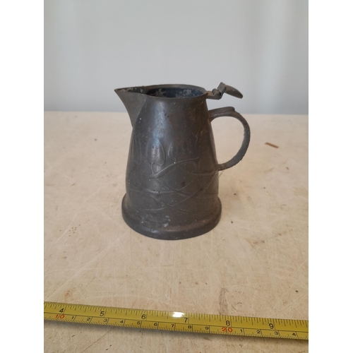 452 - Arts & Crafts Liberty Tudric Archibald Knox design pewter jug missing lid