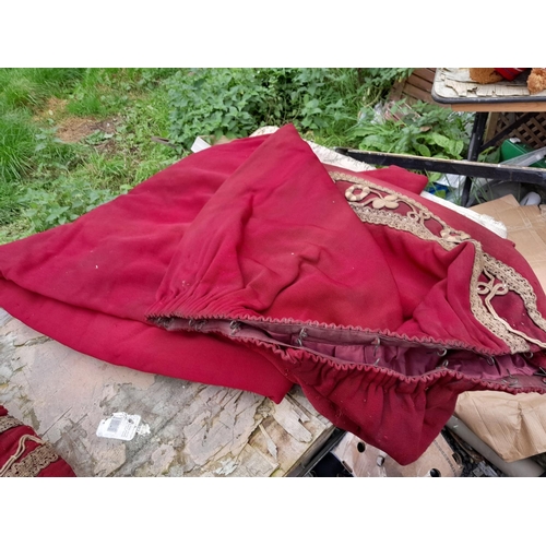 76 - Pair of vintage red curtains with gold thread embellishments