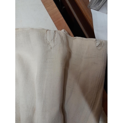 83 - Box full of vintage French bed linen, sheets and fabric and vintage cotton bedsheets