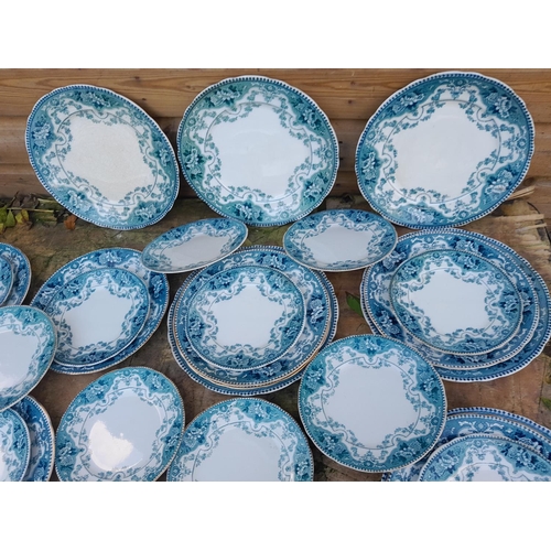 180 - Late Victorian F & S Argyll pattern blue and white dinner ware, including graduated serving dishes, ... 