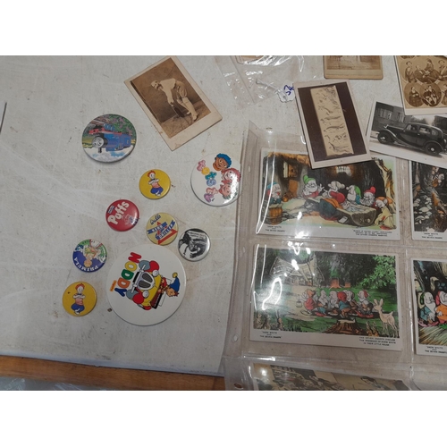 224 - Vintage badges, black and white cartes de visites, family snaps and photographs, stamps as kiloware ... 