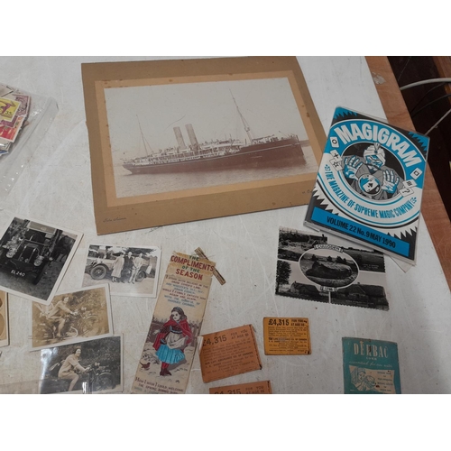 224 - Vintage badges, black and white cartes de visites, family snaps and photographs, stamps as kiloware ... 