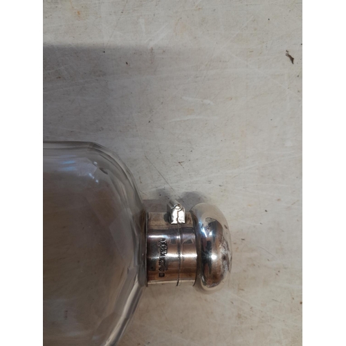 305 - Silver and cut glass hip flask