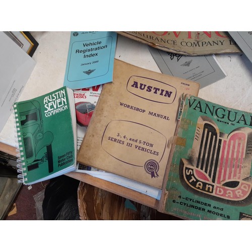 317 - Various car workshop manuals and service guides, Austin Seven magazines etc.