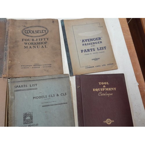 318 - 7 x vintage and classic car manuals including Avenger, Wolseley Bedford and sales catalogues