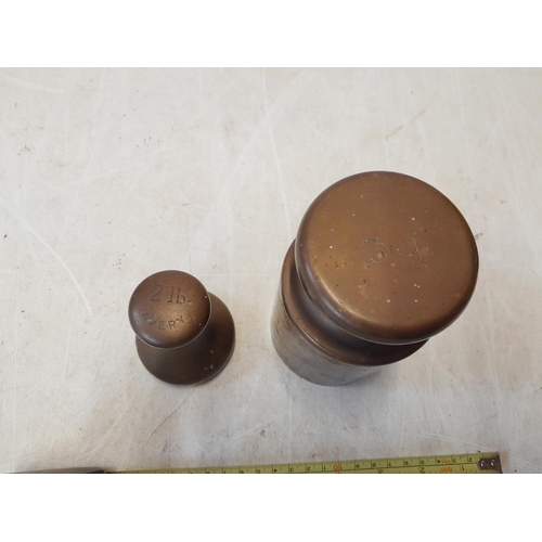 107 - 2 x vintage brass weights : 2lbs & 5KG