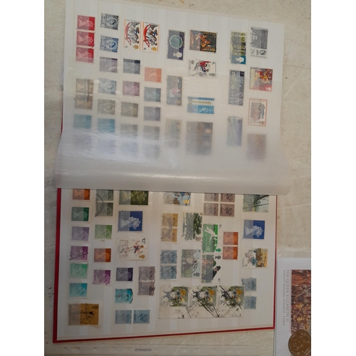 171 - Modern album of loose mint and used stamps of UK, sheet of mint 1/2 D stamps & stamp coin cover