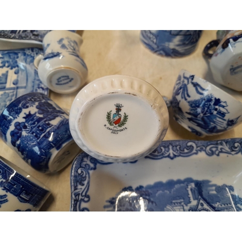 187 - Assorted blue and white china : Masons Iron stone charger, Burleigh, Grindley, Adderley, Adams, Capo... 