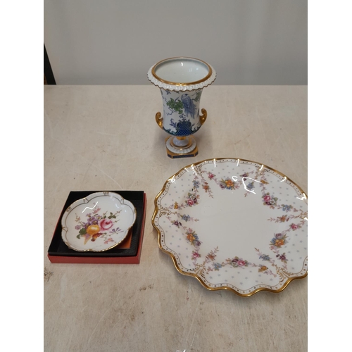 192 - Royal Crown Derby ware : Royal; Antoinette plate, pin dish and vase , all in good order