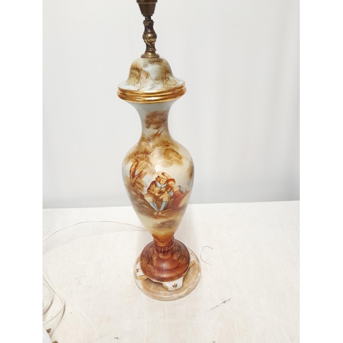 200 - Edwardian hand decorated vase and cover mounted as a modern lamp with shade