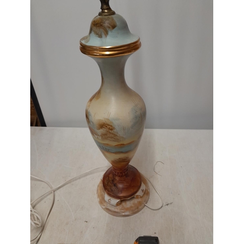 200 - Edwardian hand decorated vase and cover mounted as a modern lamp with shade