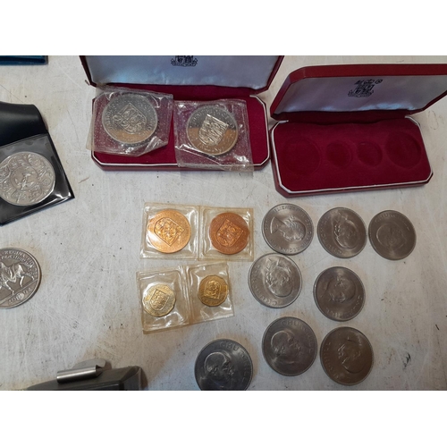 220 - Coins : Jubilee and & Churchill & 1966 Jersey Crowns, 3 x plastic decimal packs with extra 50 pence ... 