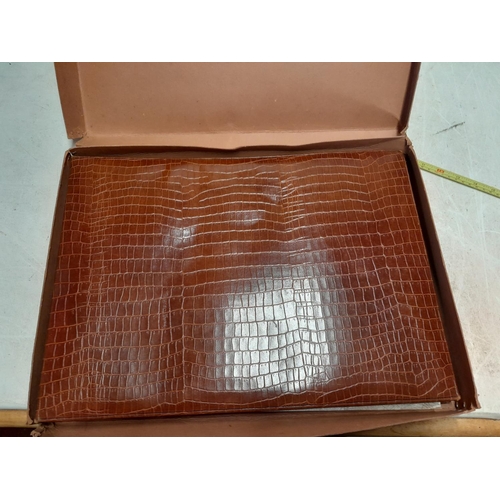 268 - Vintage boxed faux lizard skin photograph album unused and one other with a collectors plate