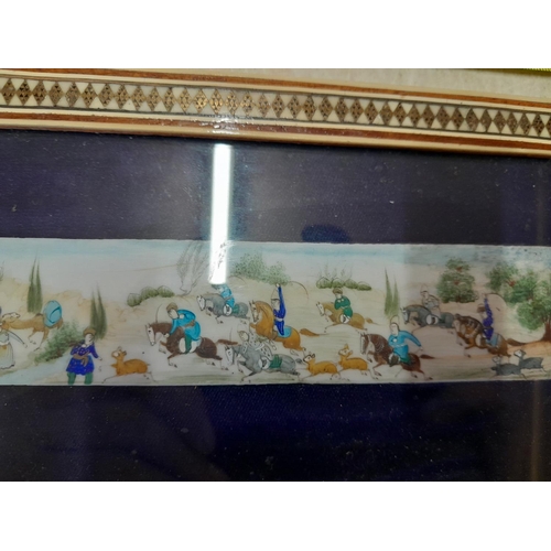 361 - Early 20th century Persian painting on bone panel in Sadeli work frame