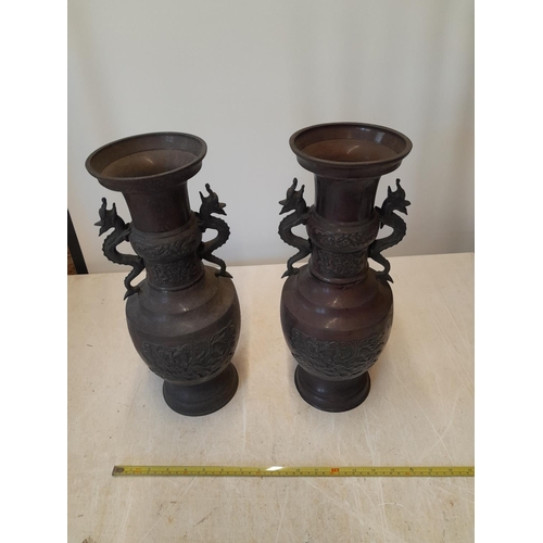 372 - Pair of Late Victorian bronze vases in the Japanese manner