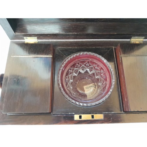 14 - 19th century rosewood and mother of pearl inlaid, fully fitted with glass blending bowl tea caddy  i... 