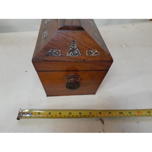 14 - 19th century rosewood and mother of pearl inlaid, fully fitted with glass blending bowl tea caddy  i... 