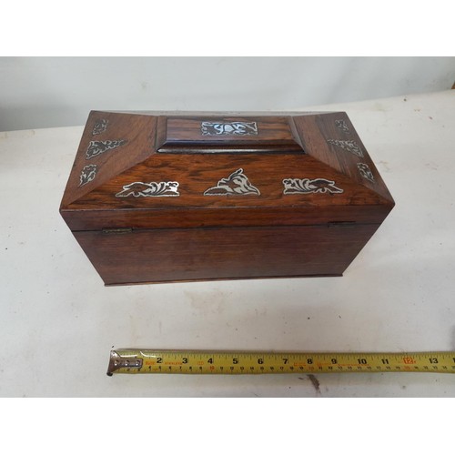 14 - 19th century rosewood and mother of pearl inlaid, fully fitted with glass blending bowl tea caddy  i... 