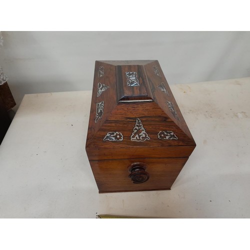 14 - 19th century rosewood and mother of pearl inlaid, fully fitted with glass blending bowl tea caddy  i... 