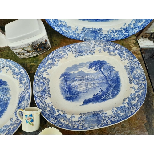 26 - Assorted decorative china : 3 x Victorian blue and white meat plates, hand decorated Dresden plate a... 